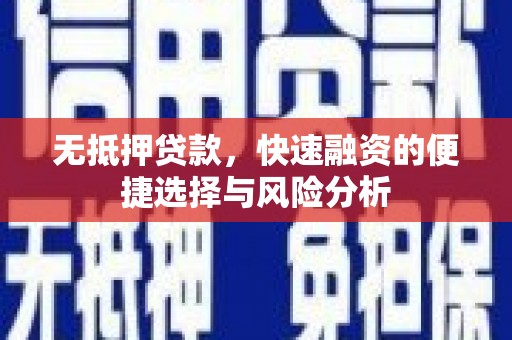 琼山无抵押贷款，快速融资的便捷选择与风险分析