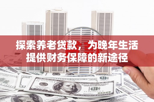 琼山探索养老贷款，为晚年生活提供财务保障的新途径